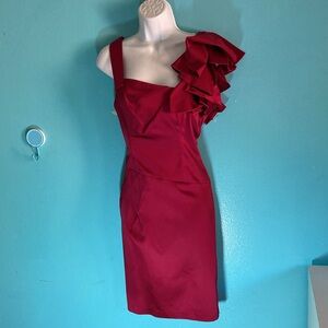 Cue Australian Brand Womens US 6 AU 10 Elegant Burgundy Acetate Evening Dress